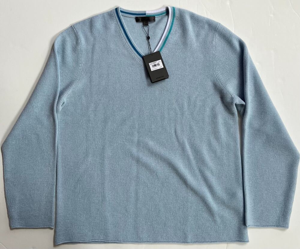 G/Fore Waffle Knit V Neck Baja Blue Golf Sweater 100% Wool Men's XL